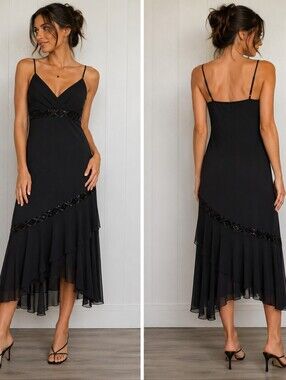 Y2K Taboo Dress S Black Sequin Empire Waist Fairy Whimsigoth Vamp Witchy HOCO